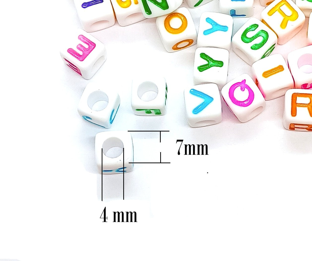 7mm White Cube Acrylic Alphabet Beads - Mixed Letters