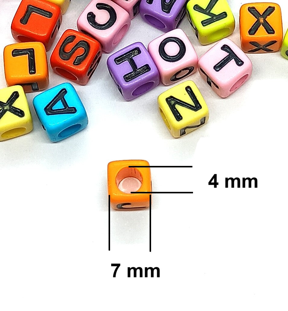 7mm Cube Acrylic Alphabet Beads - Solid Multicoloured