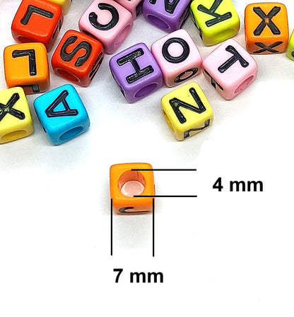 7mm Cube Acrylic Alphabet Beads - Solid Multicoloured