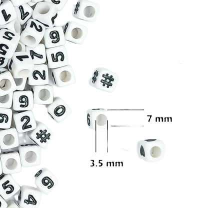 7mm White Cube Numbers Beads