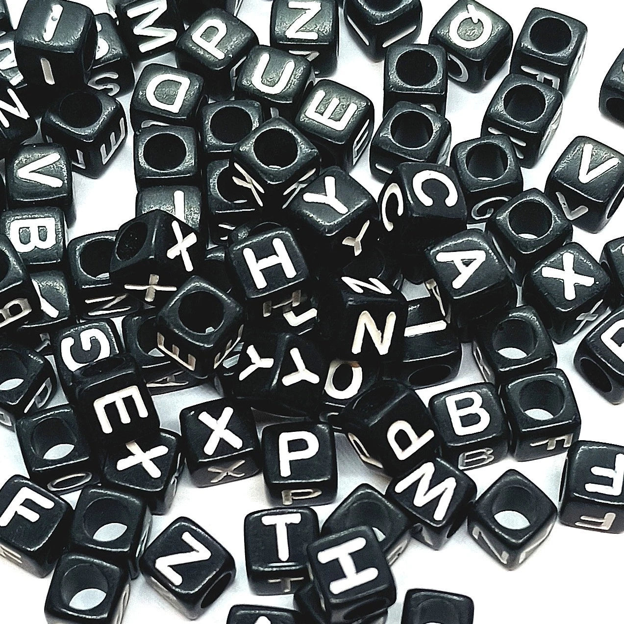 7mm Black Cube Acrylic Alphabet Beads - Mixed Letters