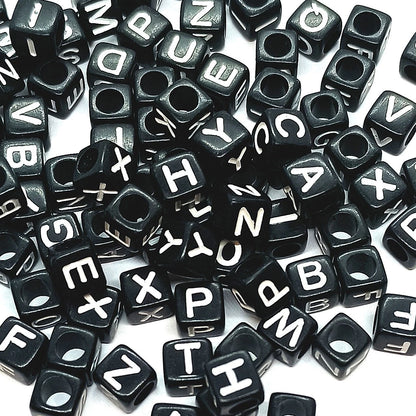 7mm Black Cube Acrylic Alphabet Beads - Mixed Letters