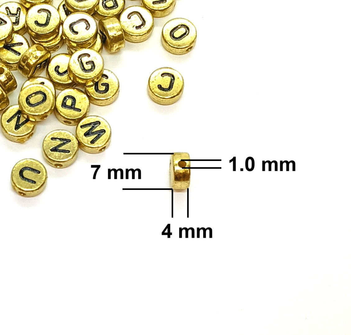 7mm Gold Flat Round Acrylic Alphabet Beads - Mixed Letters