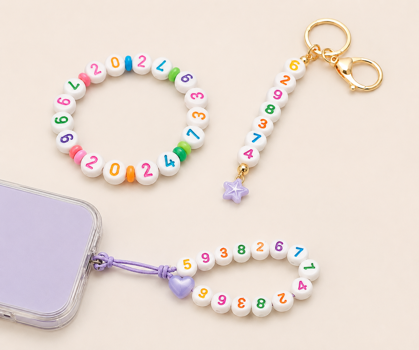 7mm White Round Numbers Beads Colourful Numbers