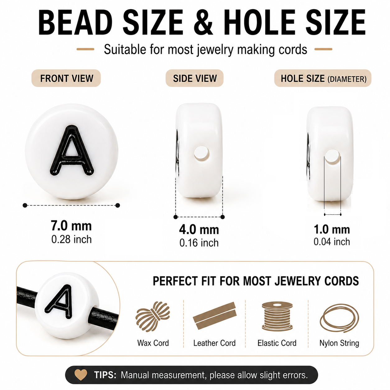 7mm White Round Acrylic Alphabet Beads