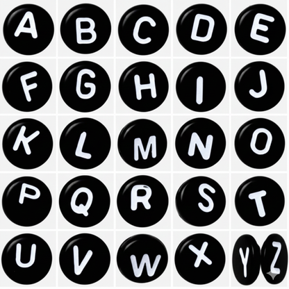 7x4mm Black Flat Round Acrylic Alphabet Beads - Single & Mixed Letters