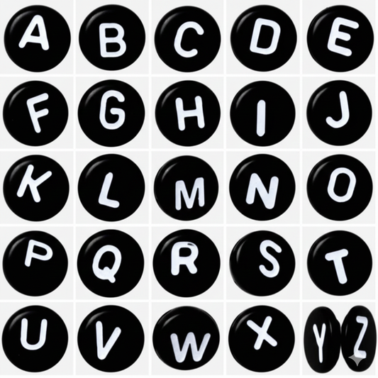 7x4mm Black Flat Round Acrylic Alphabet Beads - Single & Mixed Letters