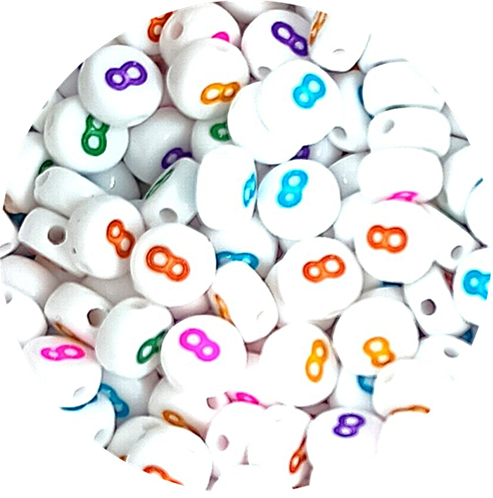 7mm White Round Numbers Beads Colourful Numbers