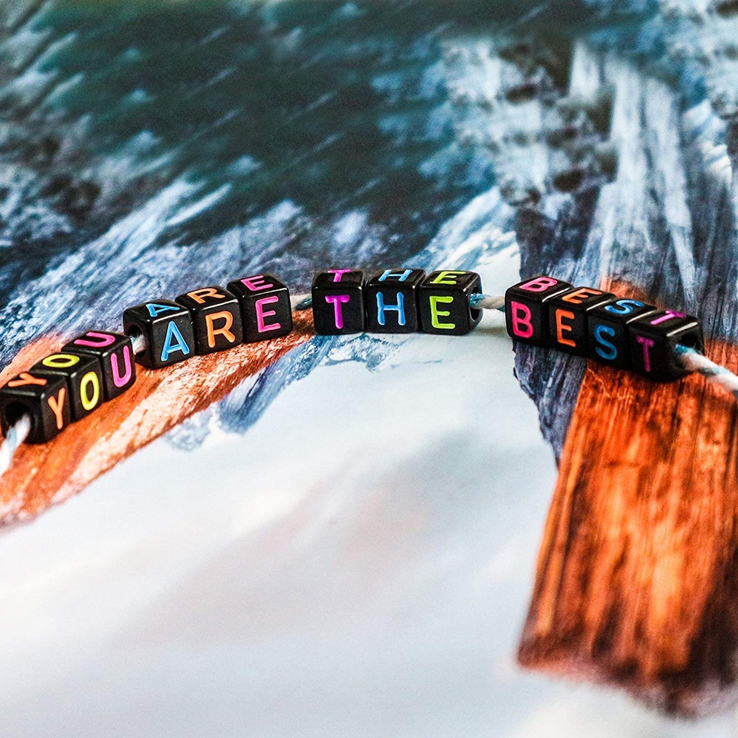 7mm Black Cube Acrylic Alphabet Beads - Colourful Mixed Letters