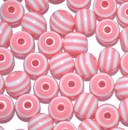 8mm Solid Colour Striped Round Resin Beads