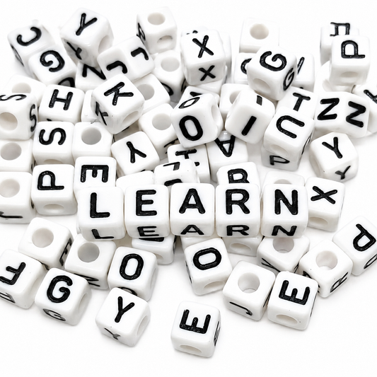 8mm white cube Alphabets beads - 50pcs Single Letters / 100pcs Mixed Letters
