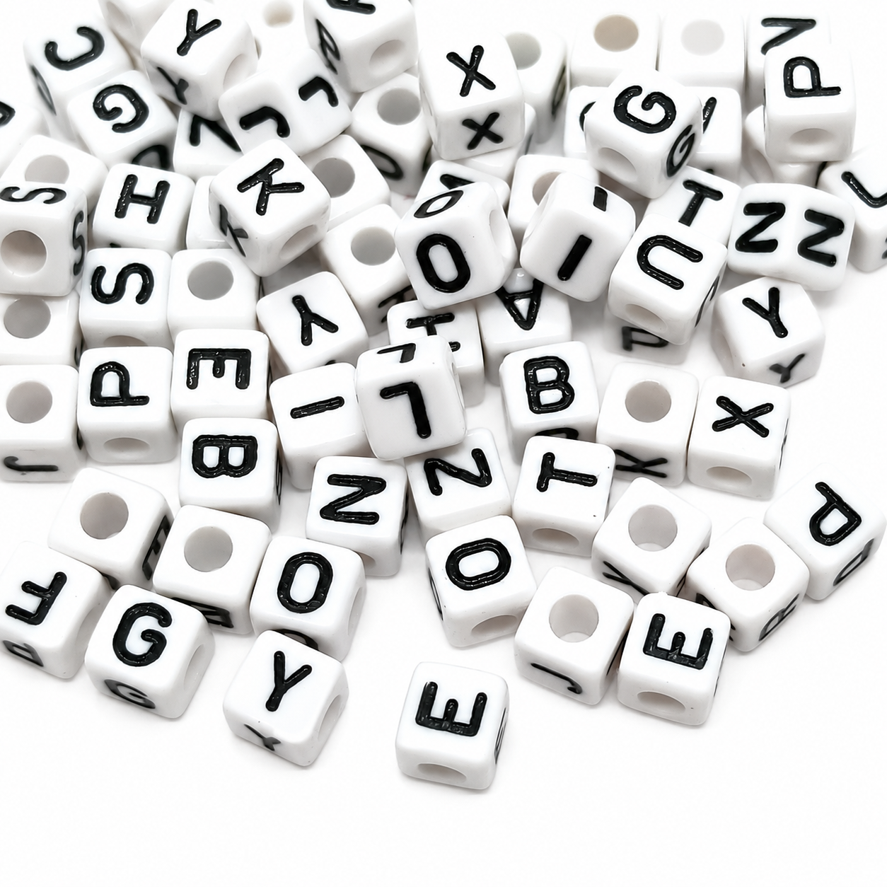 8mm White Cube Acrylic Alphabets Beads - Single Letters