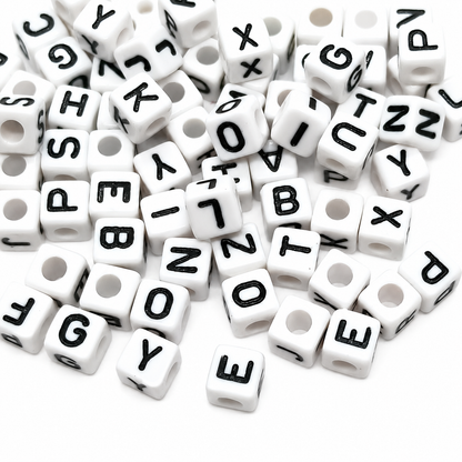 8mm White Cube Acrylic Alphabets Beads - Single Letters