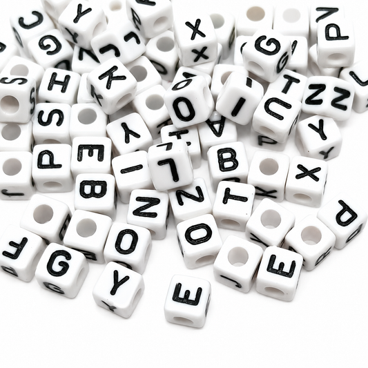 8mm White Cube Acrylic Alphabets Beads - Single Letters