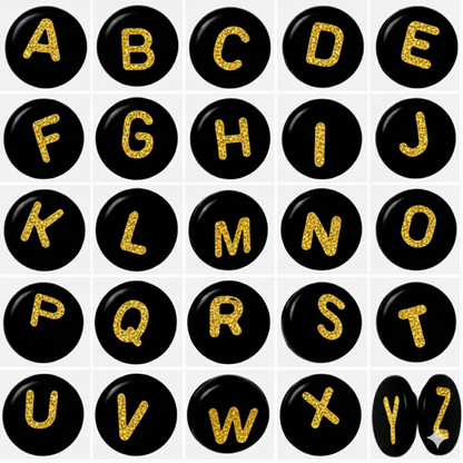 7x4mm Black Flat Round Acrylic Alphabet Beads - Gold Single & Mixed Letters