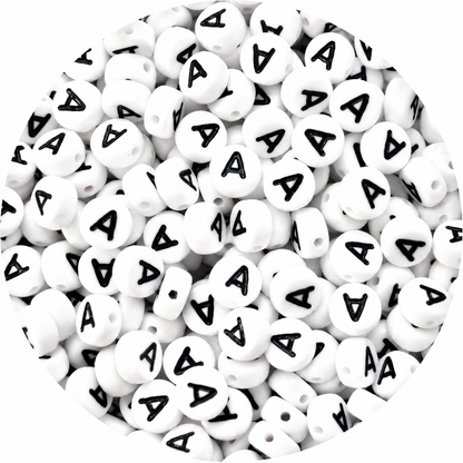 7mm White Round Acrylic Alphabet Beads