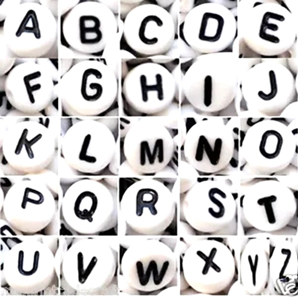 7mm White Round Acrylic Alphabet Beads