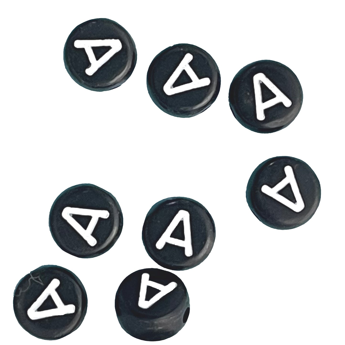 7x4mm Black Flat Round Acrylic Alphabet Beads - Single & Mixed Letters