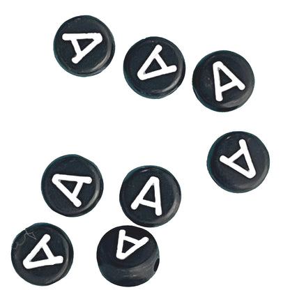 7x4mm Black Flat Round Acrylic Alphabet Beads - Single & Mixed Letters