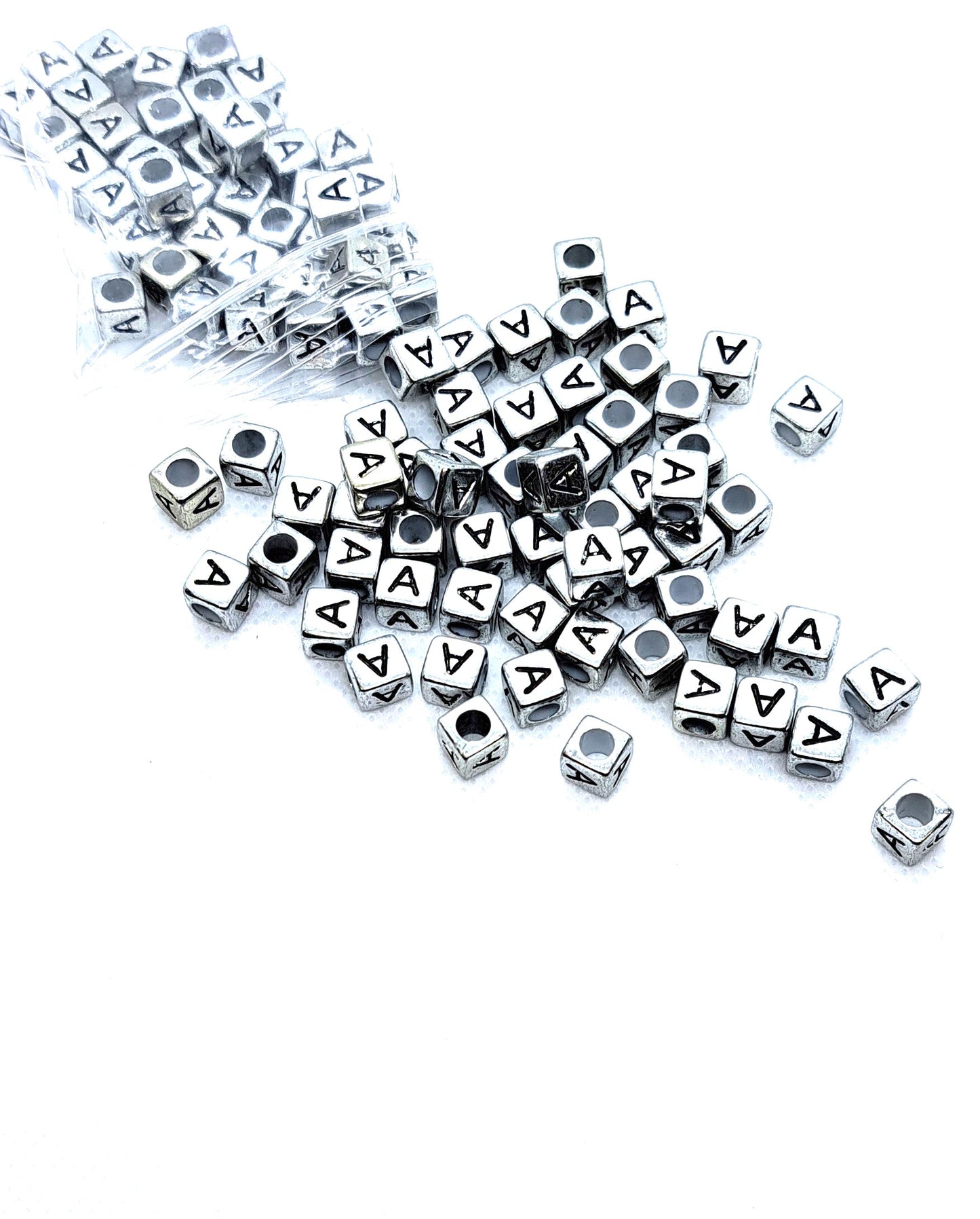 6mm Silver Cube Acrylic Alphabet Beads - Single & Mixed Letters