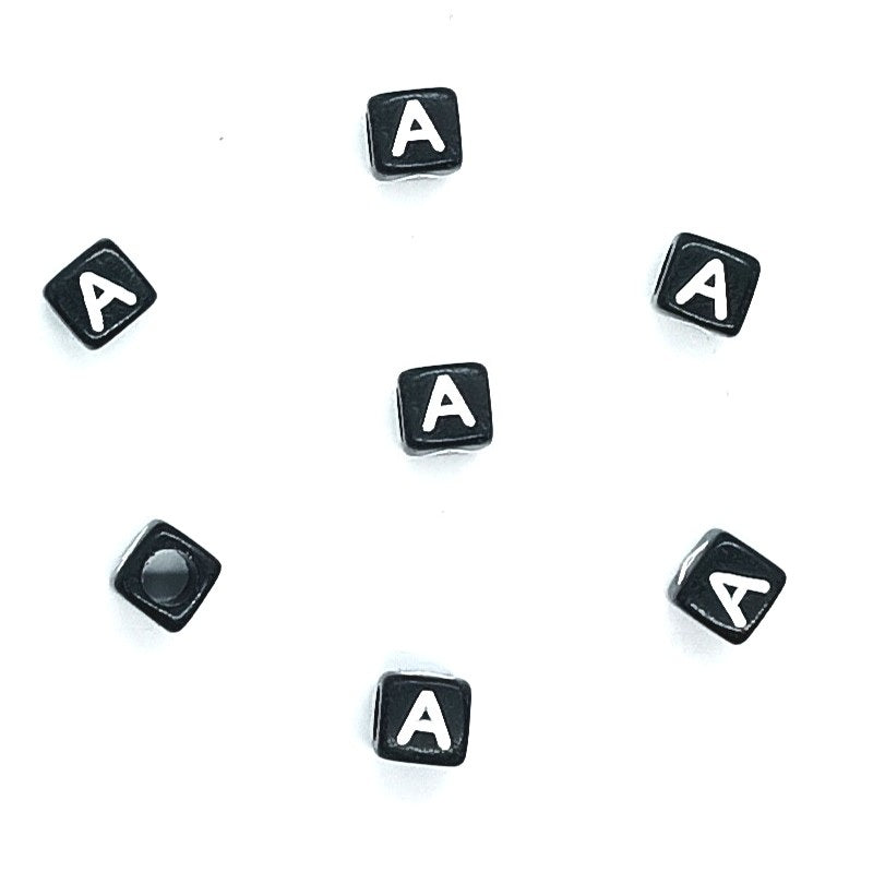6mm Black Cube Acrylic Alphabet Beads - Single & Mixed Letters