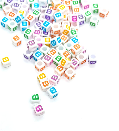 7mm White Cube Acrylic Alphabet Beads - Colourful Single Letters