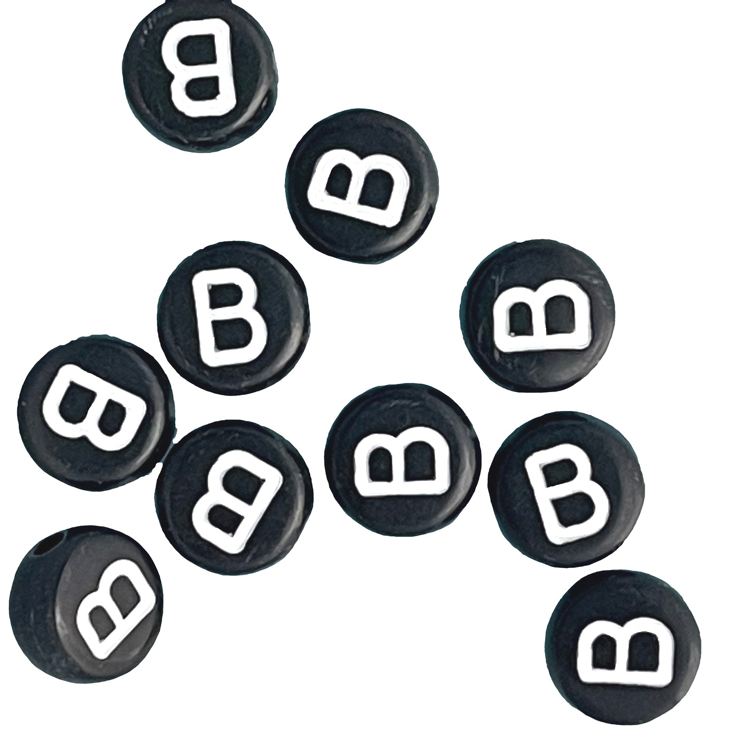 7x4mm Black Flat Round Acrylic Alphabet Beads - Single & Mixed Letters