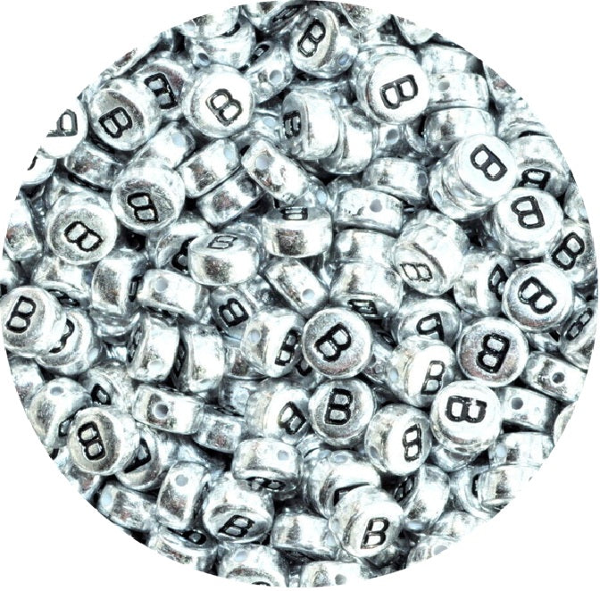 7x4mm Silver Flat Round Acrylic Alphabet Beads - Single & Mixed Letters