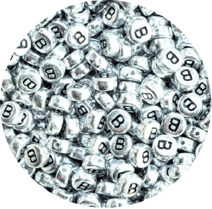 7x4mm Silver Flat Round Acrylic Alphabet Beads - Single & Mixed Letters