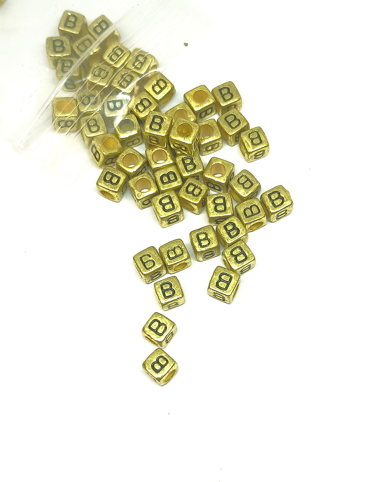 6mm Bright Gold Cube Acrylic Alphabet Beads - Single Letters