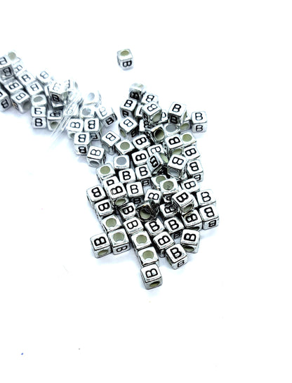 6mm Silver Cube Acrylic Alphabet Beads - Single & Mixed Letters