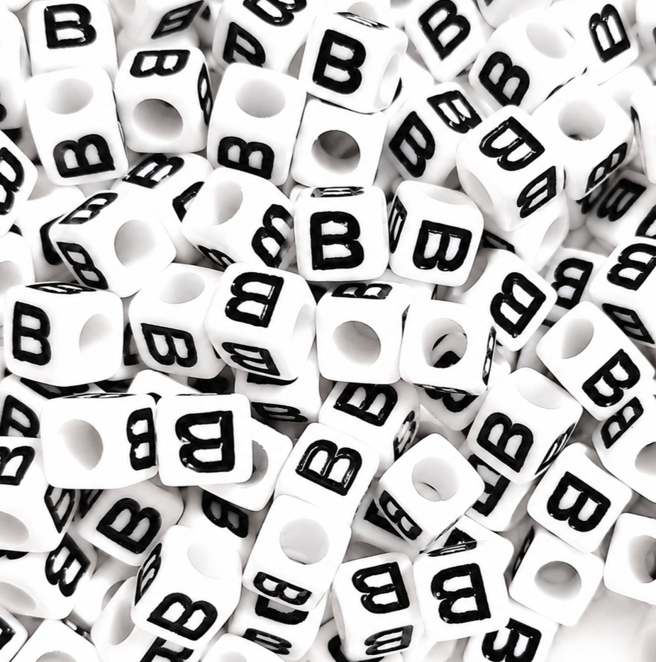 7mm White Cube Acrylic Alphabet Beads - Single Letters