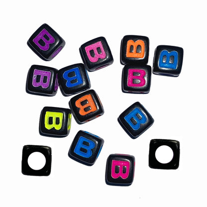 7mm Black Cube Acrylic Alphabet Beads - Colourful A - Z Single Letters