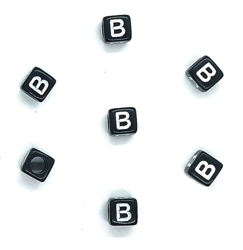 6mm Black Cube Acrylic Alphabet Beads - Single & Mixed Letters