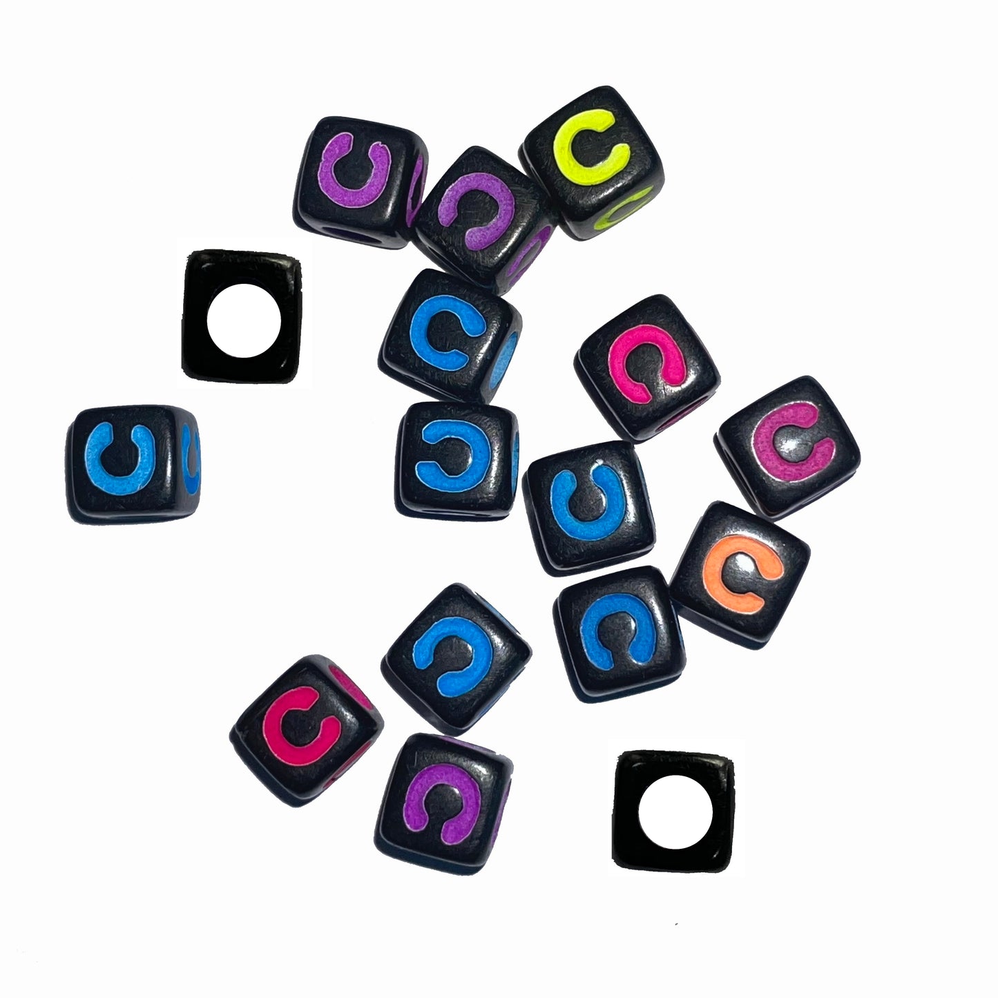 7mm Black Cube Acrylic Alphabet Beads - Colourful A - Z Single Letters