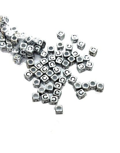 6mm Silver Cube Acrylic Alphabet Beads - Single & Mixed Letters