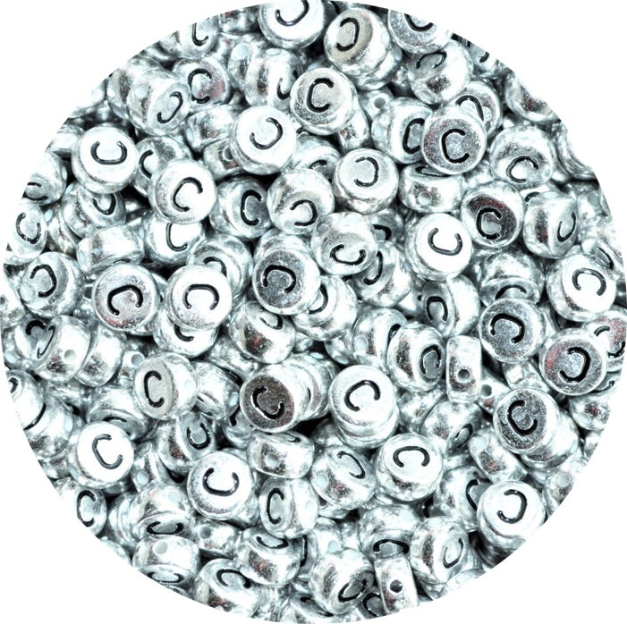 7x4mm Silver Flat Round Acrylic Alphabet Beads - Single & Mixed Letters