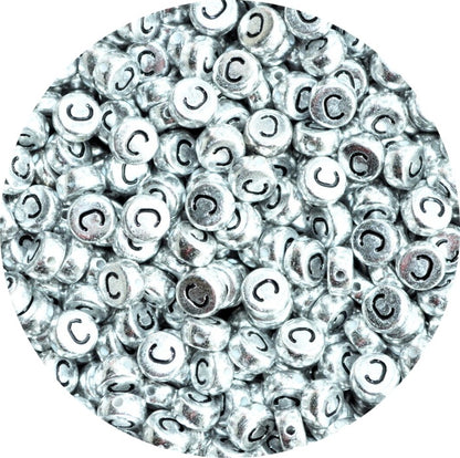 7x4mm Silver Flat Round Acrylic Alphabet Beads - Single & Mixed Letters
