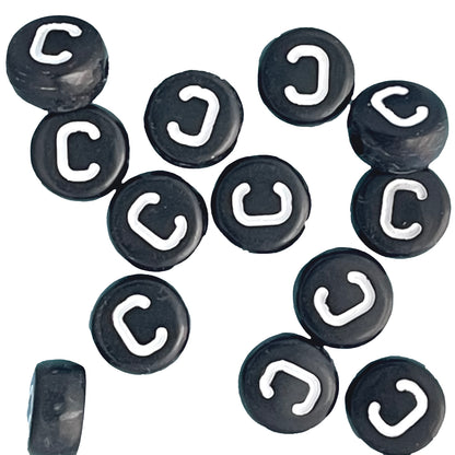 7x4mm Black Flat Round Acrylic Alphabet Beads - Single & Mixed Letters