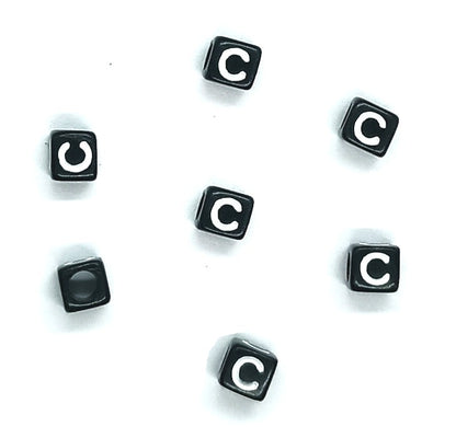 6mm Black Cube Acrylic Alphabet Beads - Single & Mixed Letters