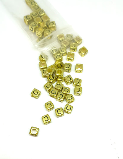 6mm Bright Gold Cube Acrylic Alphabet Beads - Single Letters