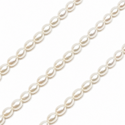 White Natural Freshwater Pearl Oval beads no modification, approx.6 mm