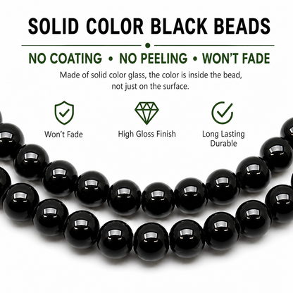 Black Round Glass Pearl Beads - 4mm, 6mm, 8mm