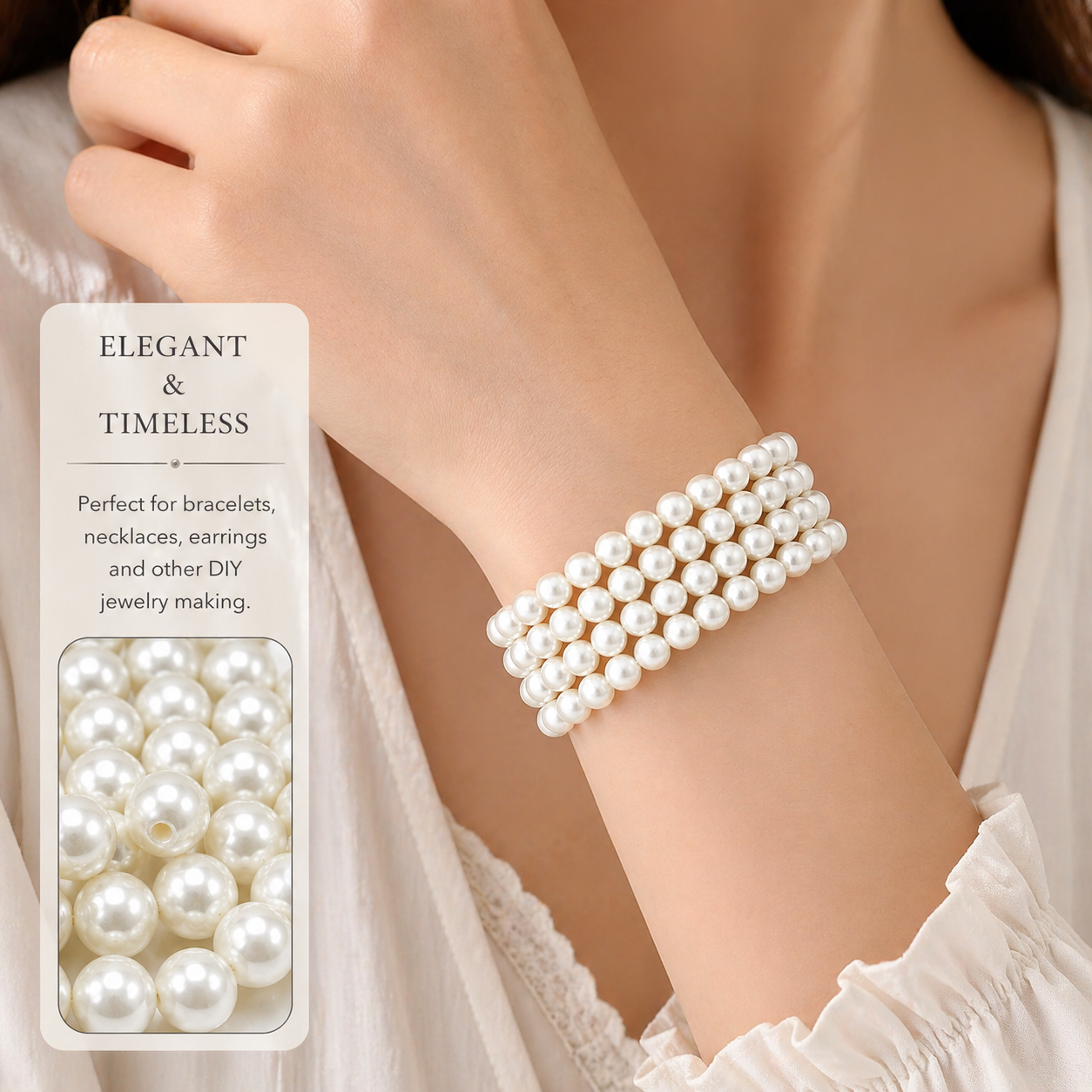 White Round Glass Pearl Beads - 4mm, 6mm, 8mm, 10mm