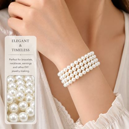 White Round Glass Pearl Beads - 4mm, 6mm, 8mm, 10mm