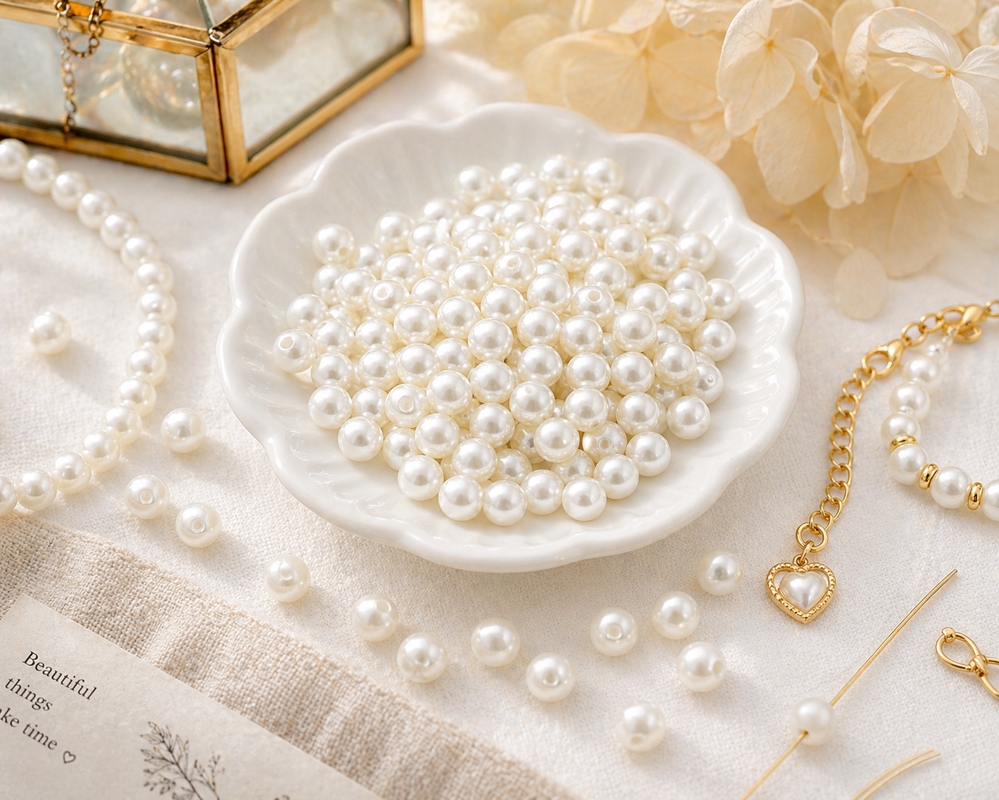 White Round Glass Pearl Beads - 4mm, 6mm, 8mm, 10mm