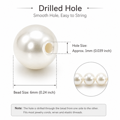 White Round Glass Pearl Beads - 4mm, 6mm, 8mm, 10mm