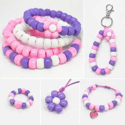 9x6mm Opaque Pony Beads - Pink, Purple and White