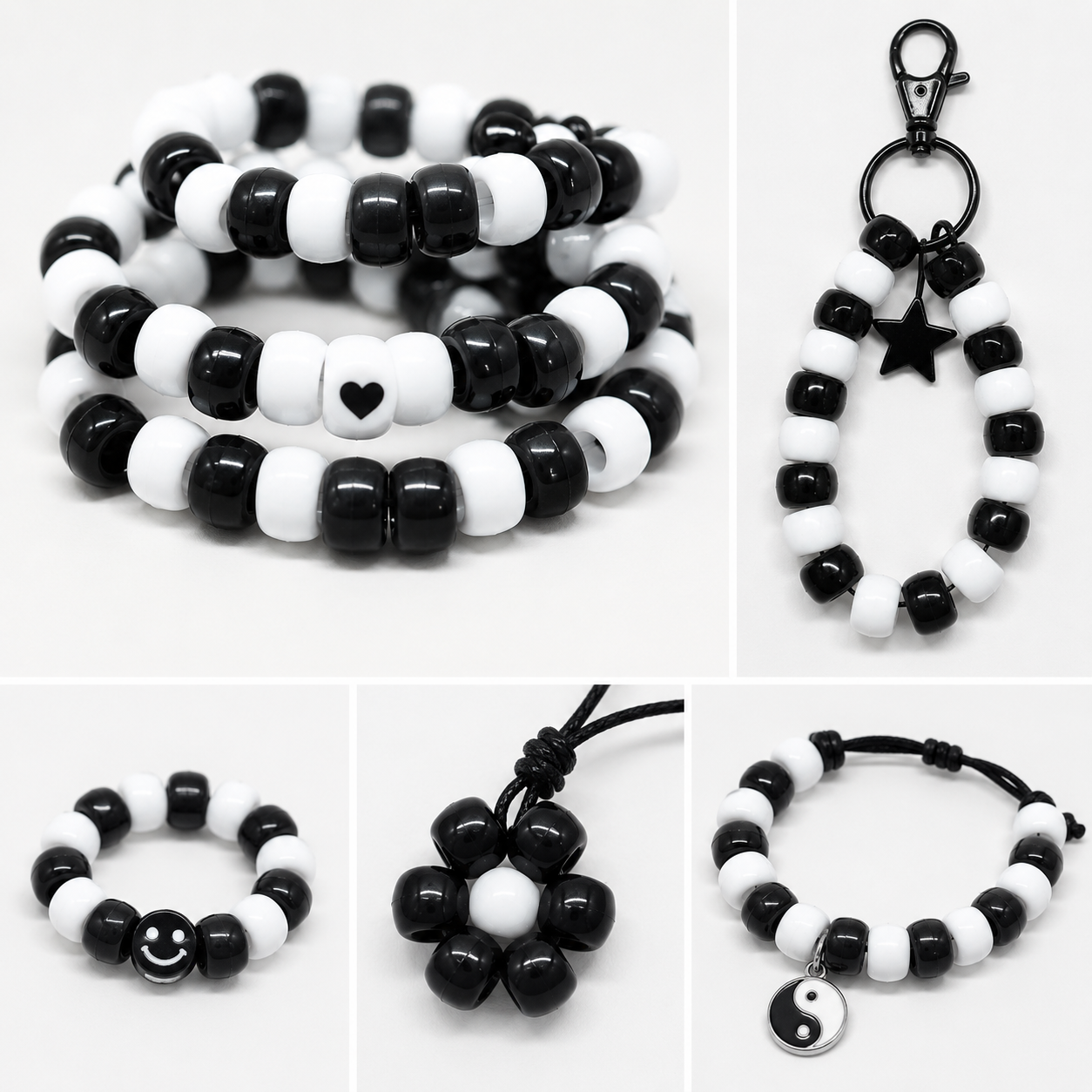 9x6mm Opaque Pony Beads - White and Black