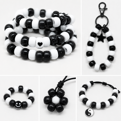 9x6mm Opaque Pony Beads - White and Black